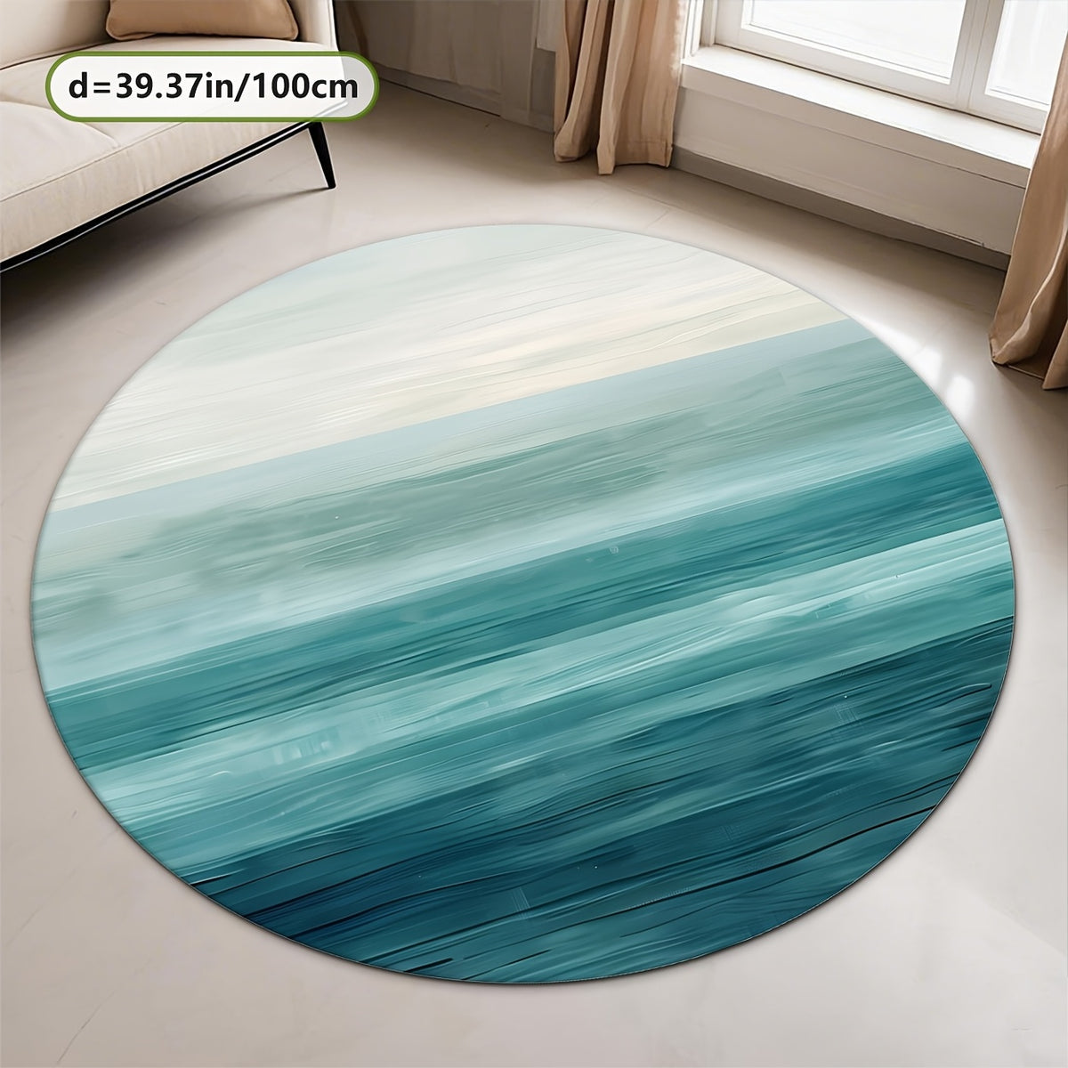 Tapis rond bleu pétrole Ø 200 cm, dégradé façon horizon marin