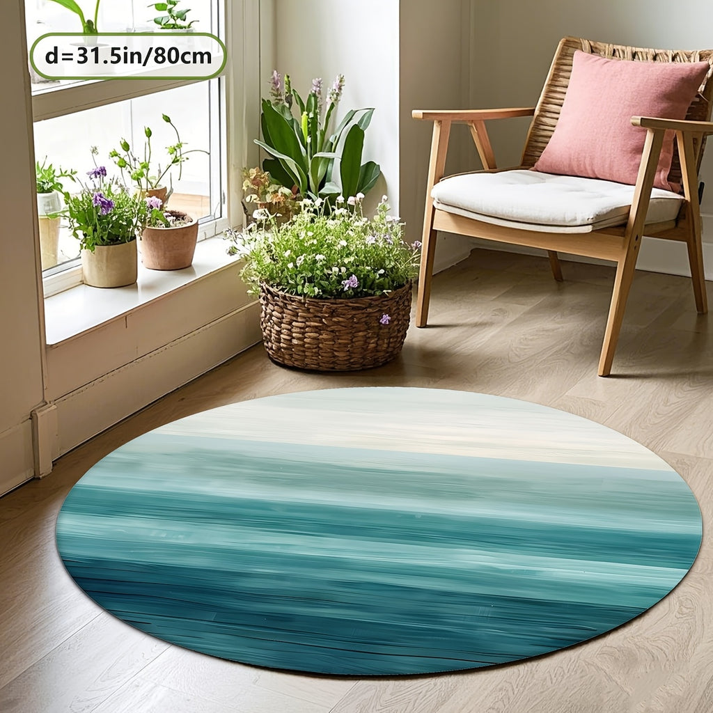Tapis rond bleu pétrole Ø 200 cm, dégradé façon horizon marin