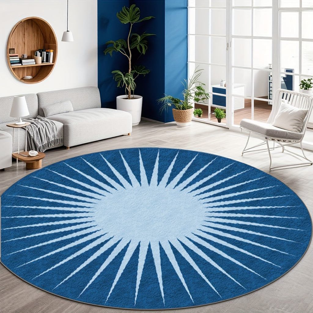 Tapis rond bleu à motif soleil radial, jusqu'à Ø 200 cm