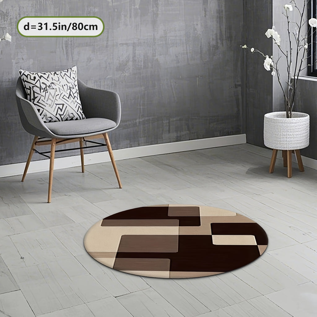 Tapis rond à blocs décalés brun et beige, Ø 100 à 200 cm