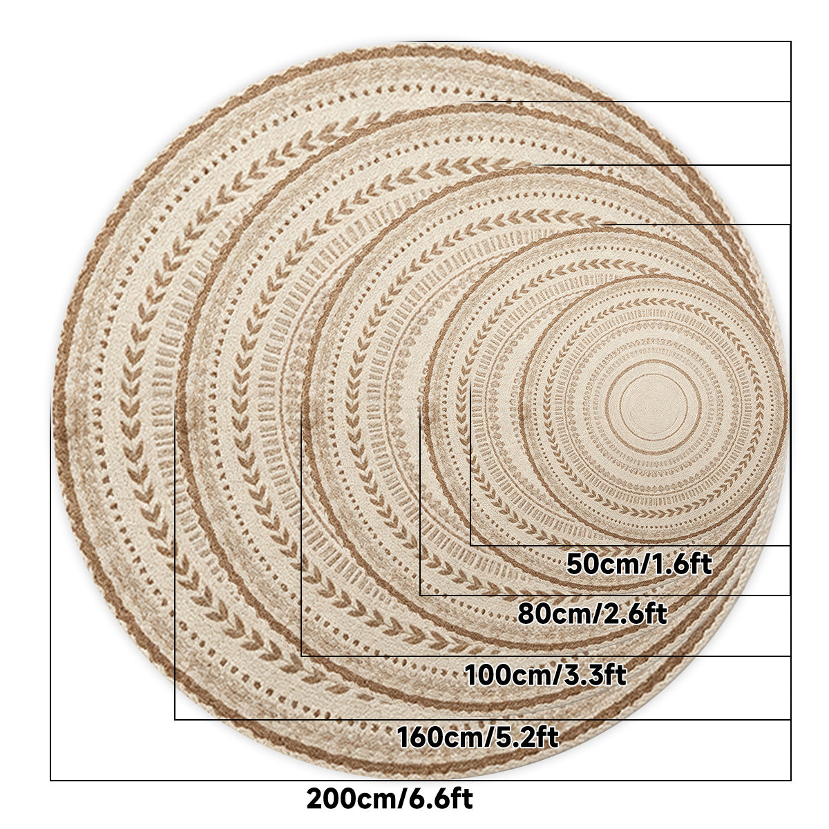 Tapis rond bohème crème et camel, du 50 cm jusqu'au 200 cm