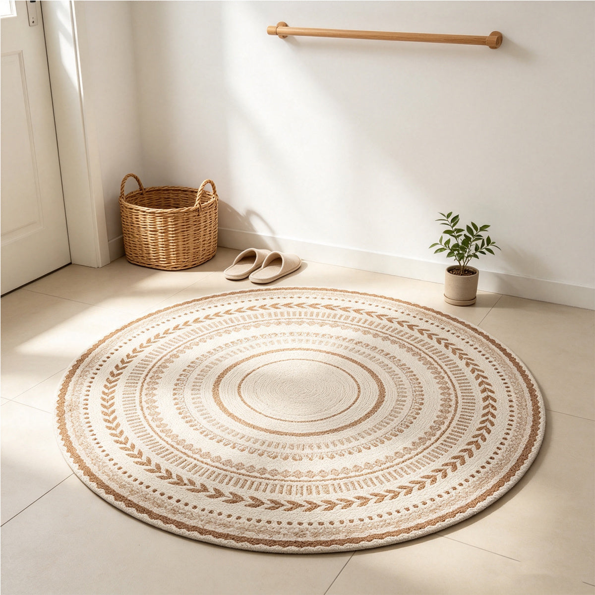 Tapis rond bohème crème et camel, du 50 cm jusqu'au 200 cm