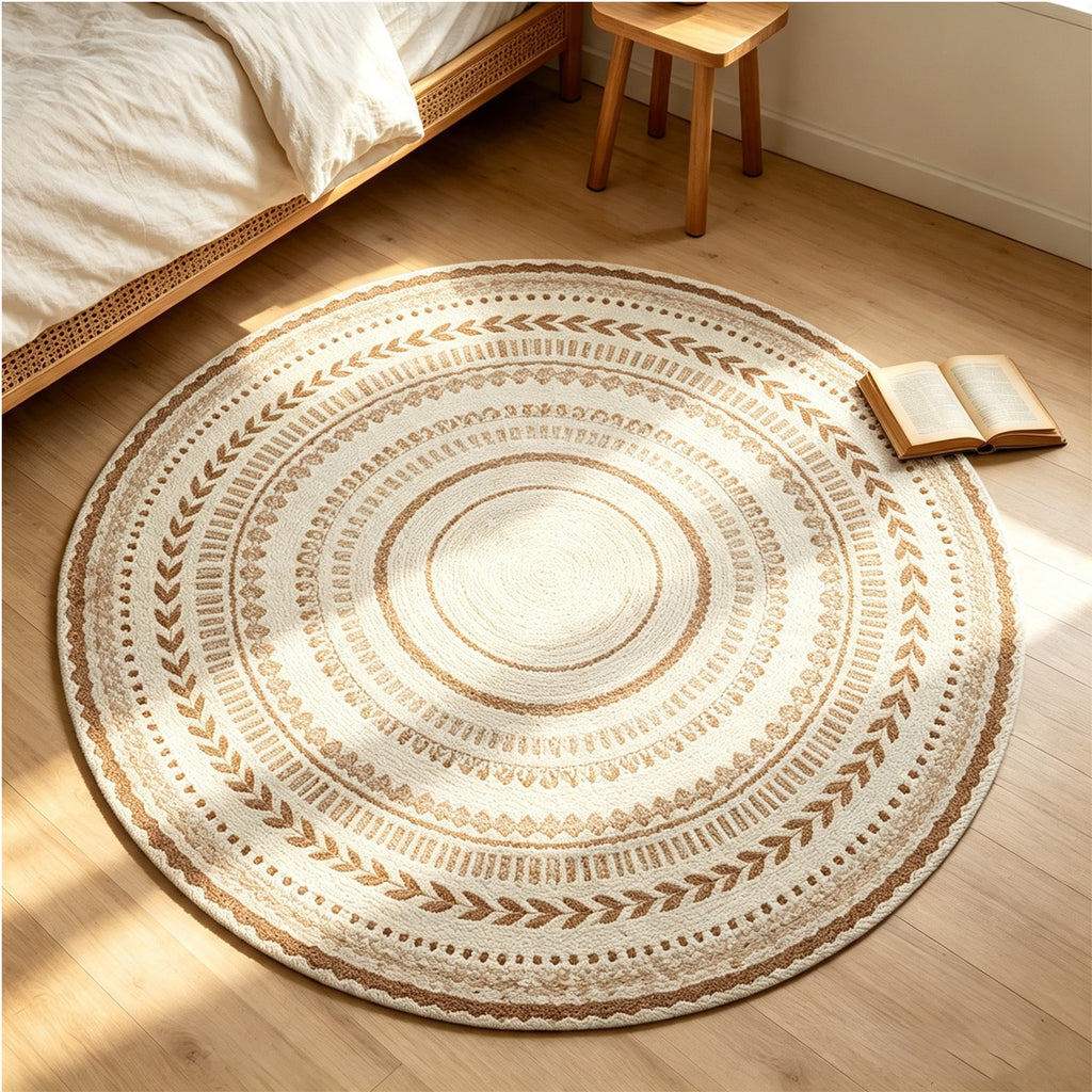 Tapis rond bohème crème et camel, du 50 cm jusqu'au 200 cm
