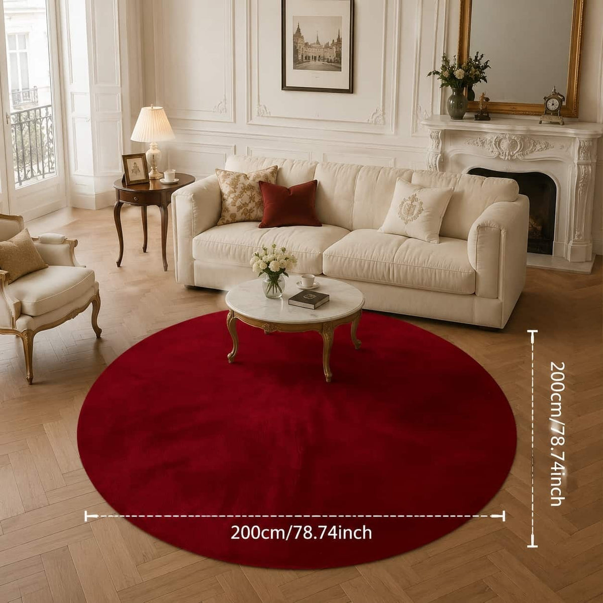 Tapis rond bordeaux uni en velours bouclé, de 100 à 200 cm