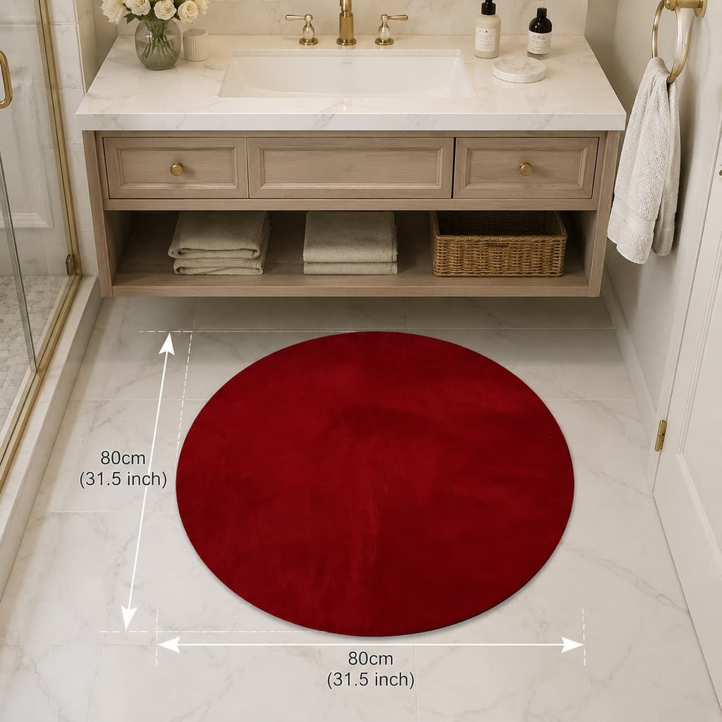 Tapis rond bordeaux uni en velours bouclé, de 100 à 200 cm