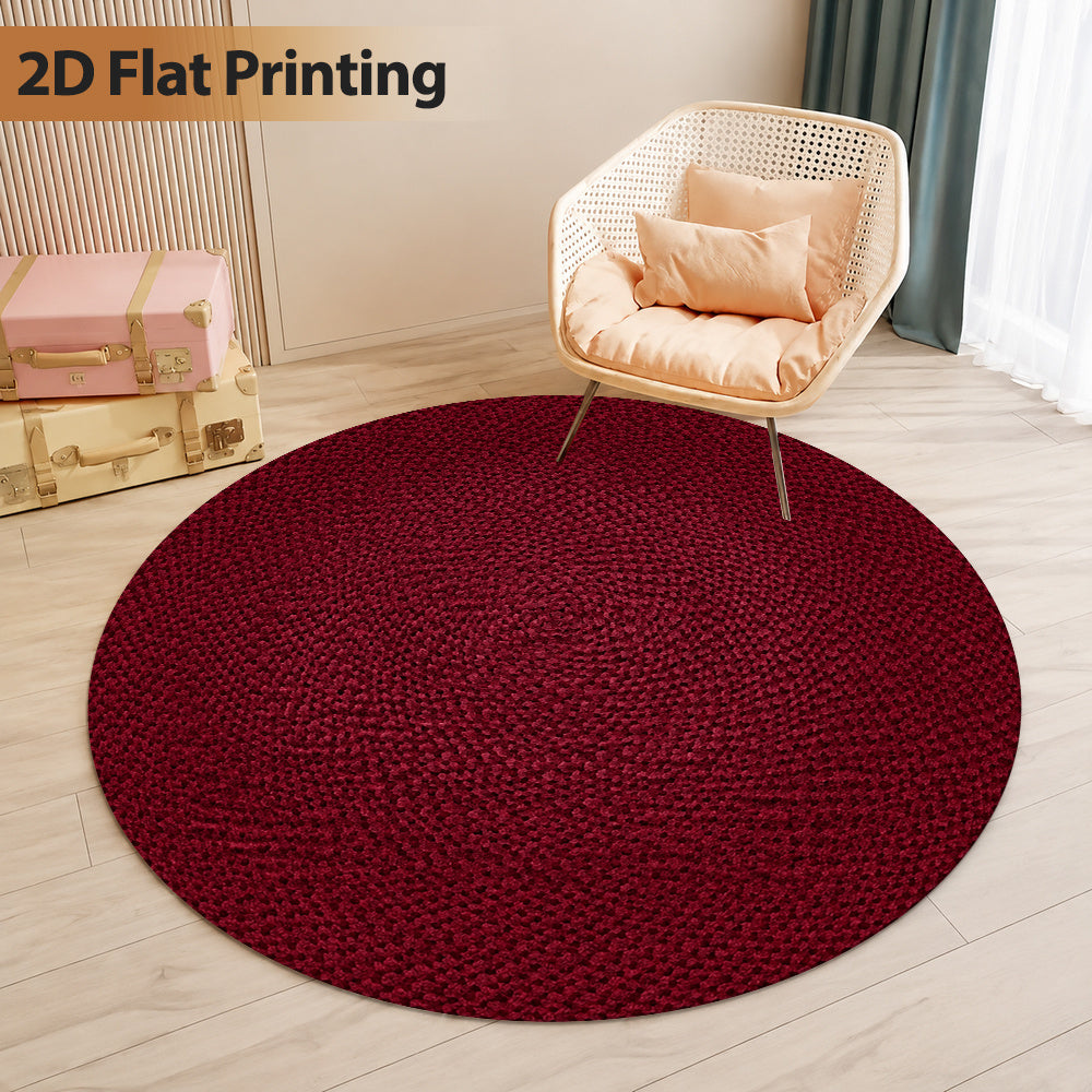 Tapis rond bordeaux à mailles de tricot imprimées à plat