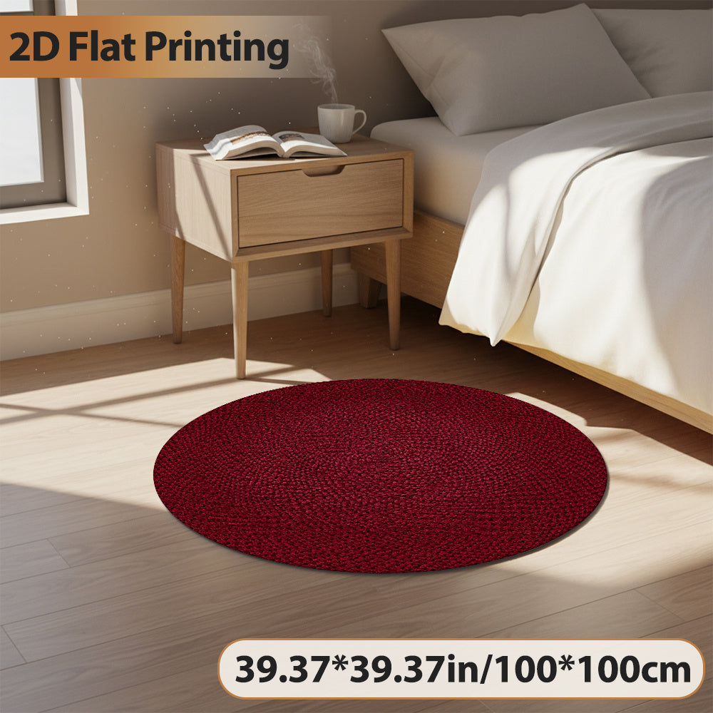 Tapis rond bordeaux à mailles de tricot imprimées à plat