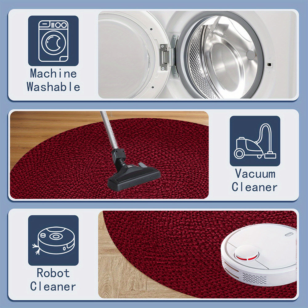 Tapis rond bordeaux à mailles de tricot imprimées à plat