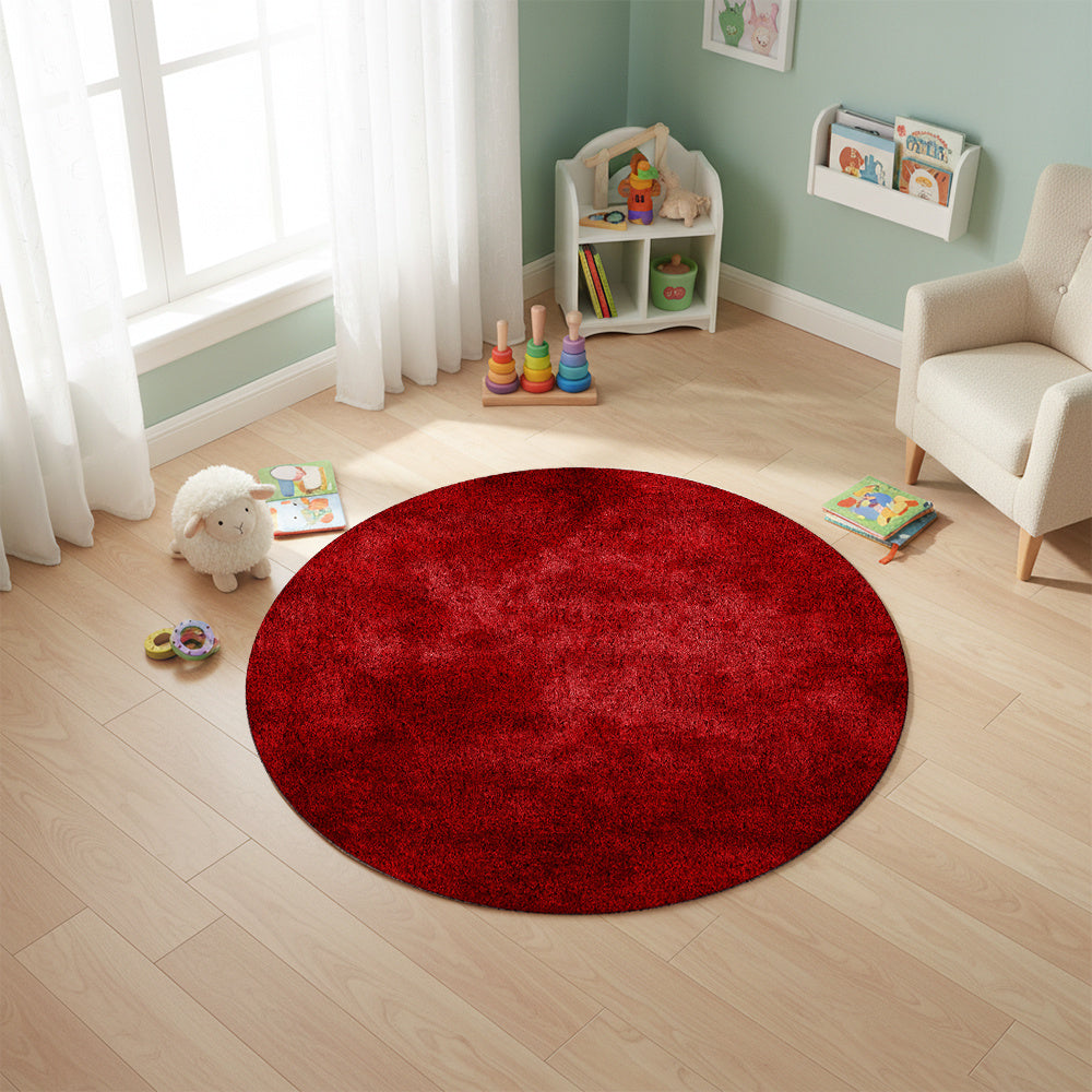 Grand tapis rond bordeaux en velours tufté, Ø 160 cm unique