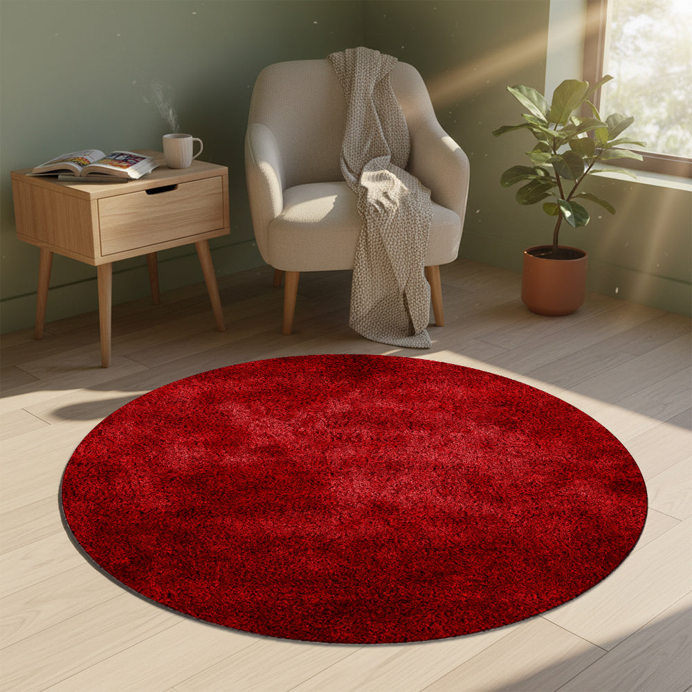 Grand tapis rond bordeaux en velours tufté, Ø 160 cm unique