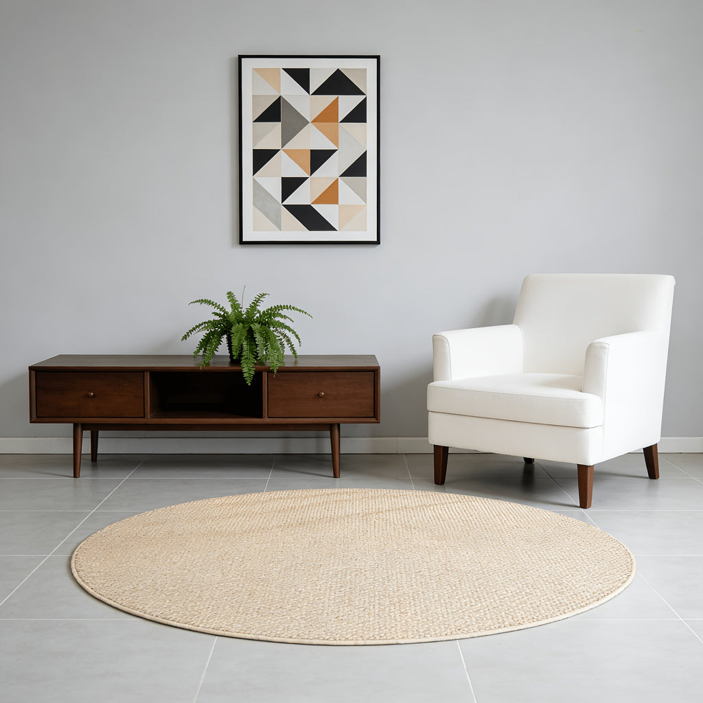 Tapis rond bouclé beige clair au point d'ananas, Ø 80 cm