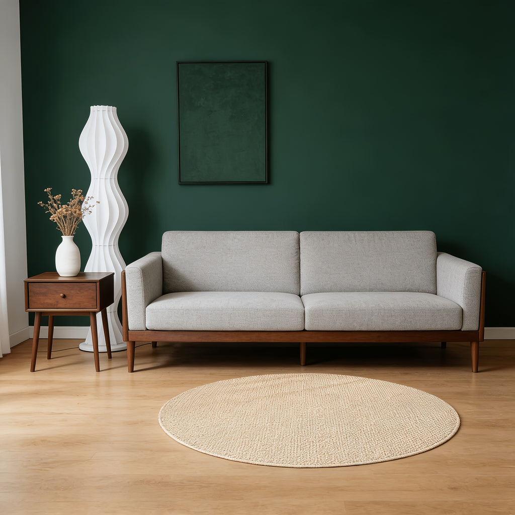 Tapis rond bouclé beige clair au point d'ananas, Ø 80 cm