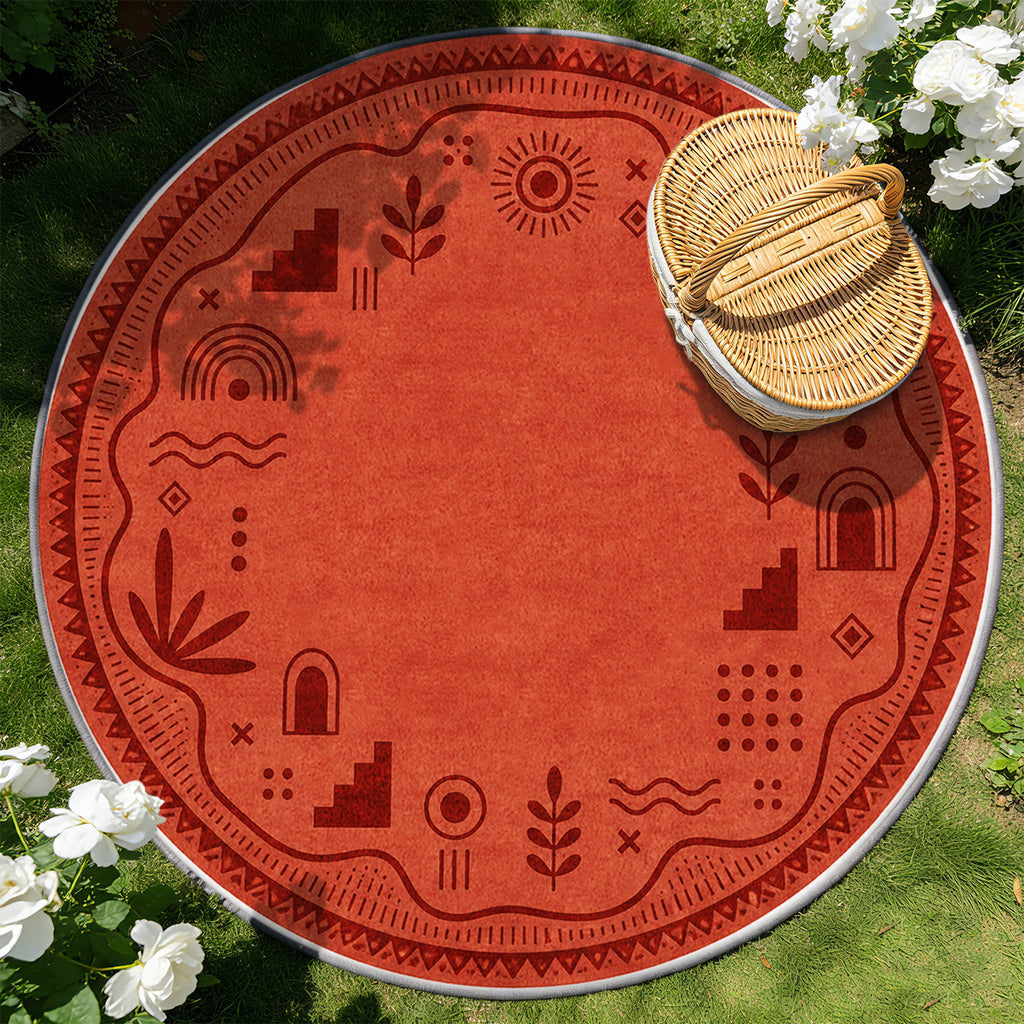 Tapis rond brique à frise bohème, 4 mm, Ø 80 à Ø 200 cm