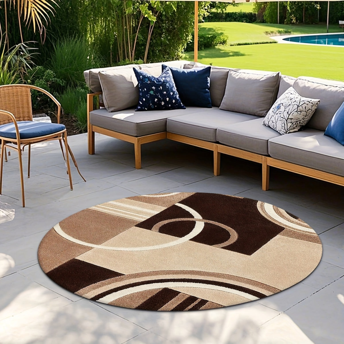 Tapis rond brun et beige à effet diamant doré, Ø 100 cm