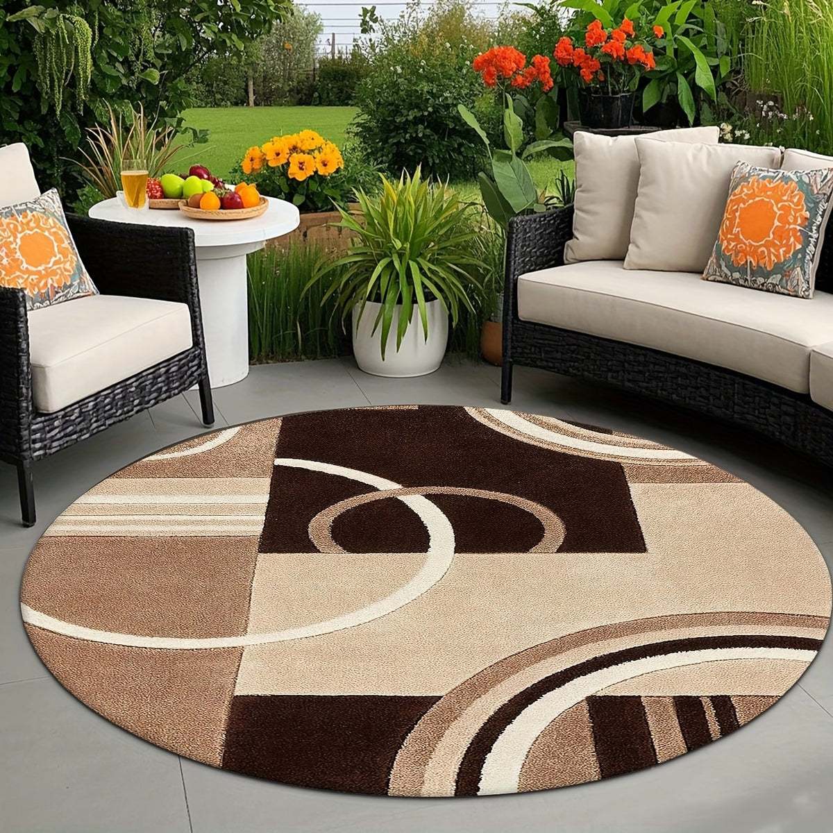 Tapis rond brun et beige à effet diamant doré, Ø 100 cm