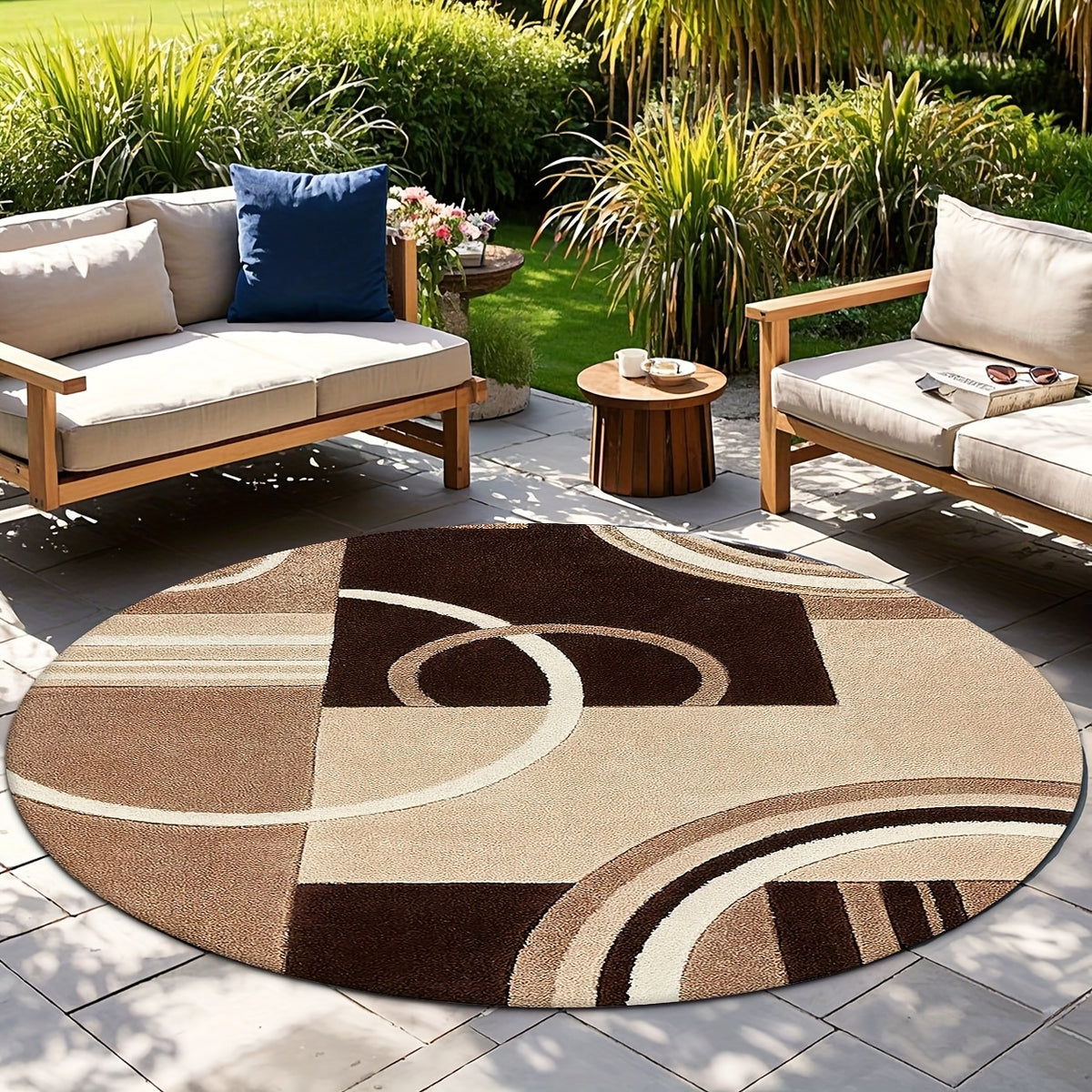 Tapis rond brun et beige à effet diamant doré, Ø 100 cm