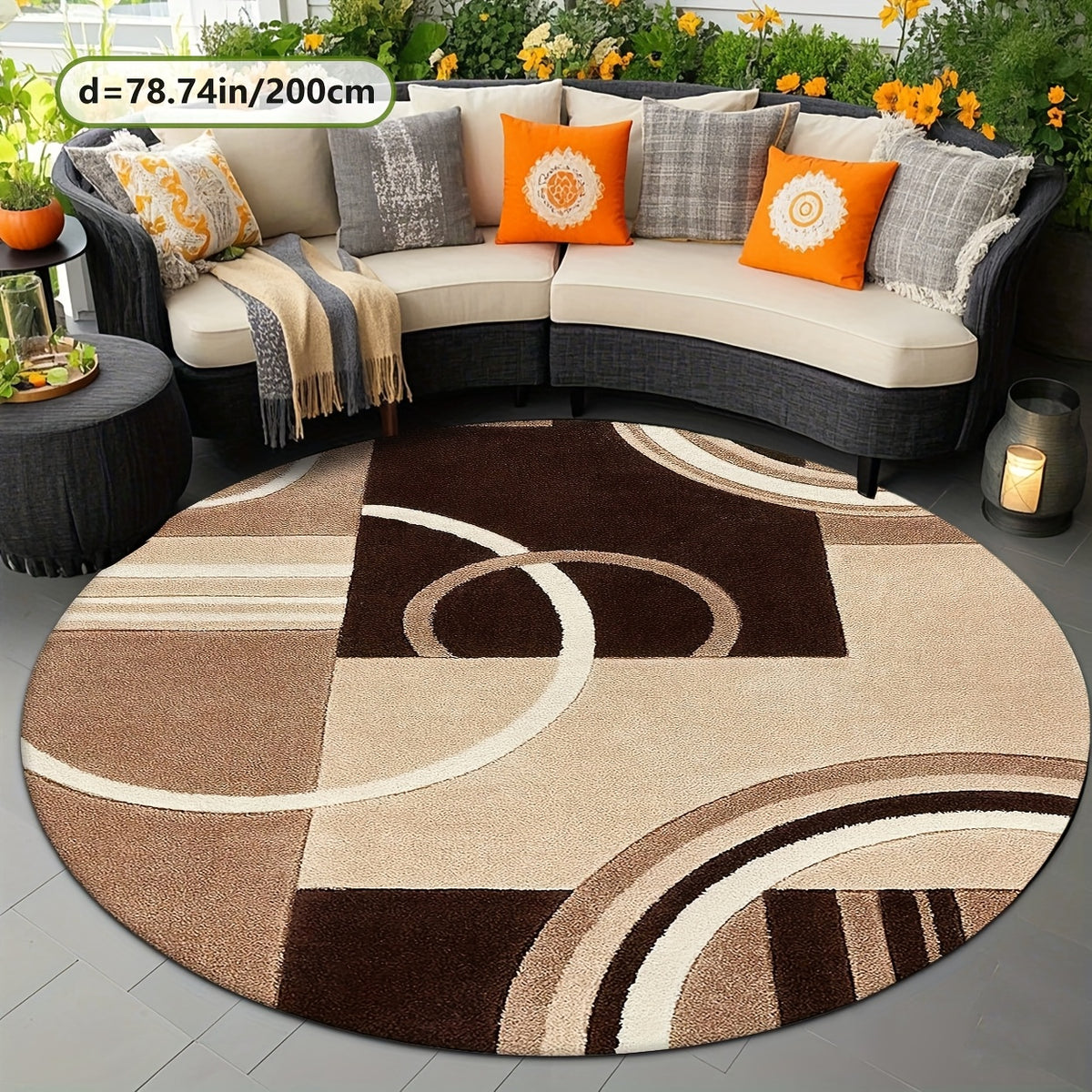 Tapis rond brun et beige à effet diamant doré, Ø 100 cm