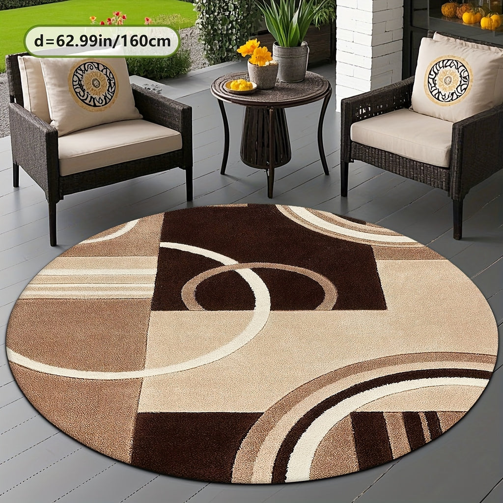 Tapis rond brun et beige à effet diamant doré, Ø 100 cm