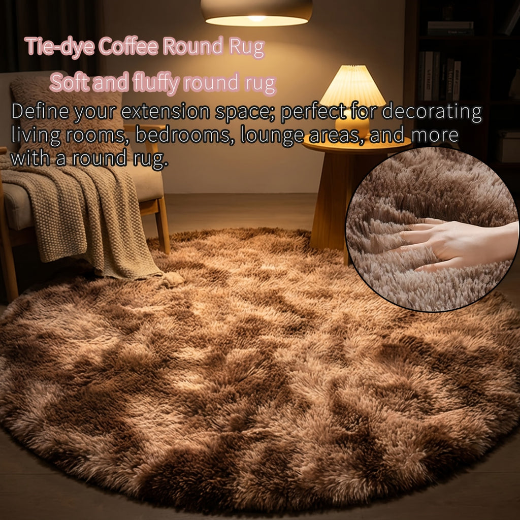 Tapis rond brun café délavé en poil long, trois diamètres