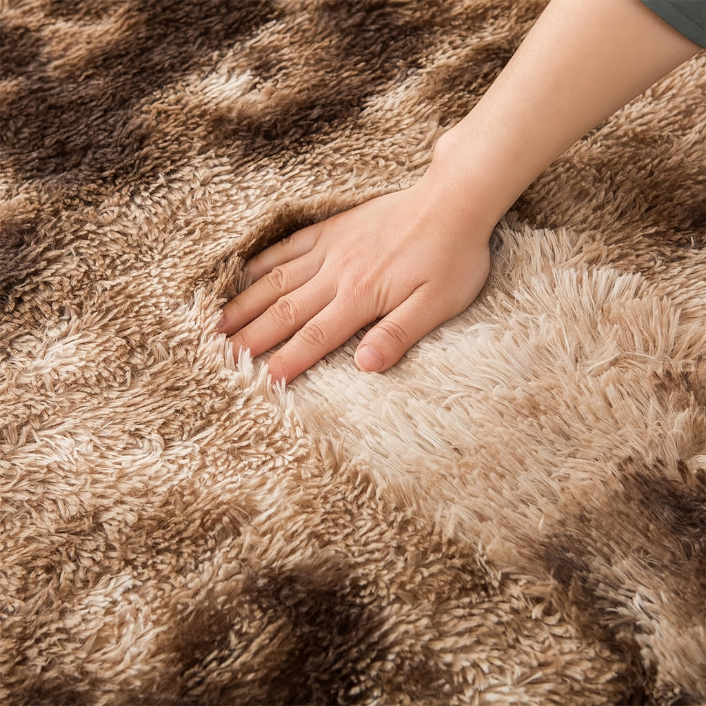 Tapis rond brun café délavé en poil long, trois diamètres
