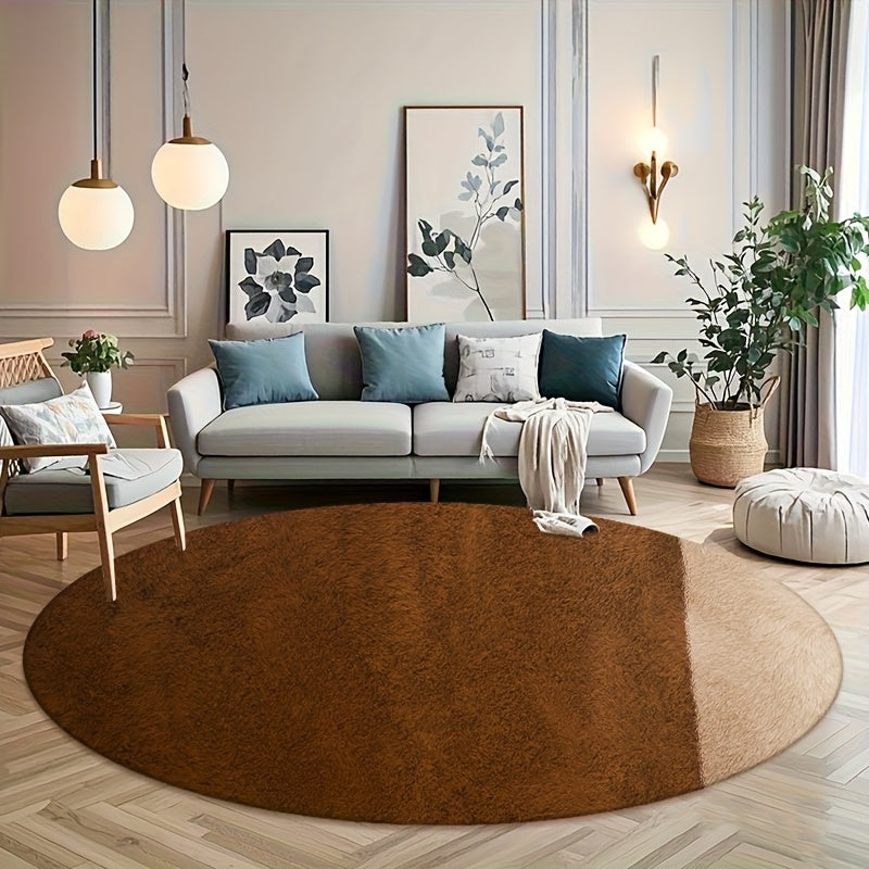 Tapis rond marron café uni en Ø 160 cm, velours 850 g/m²