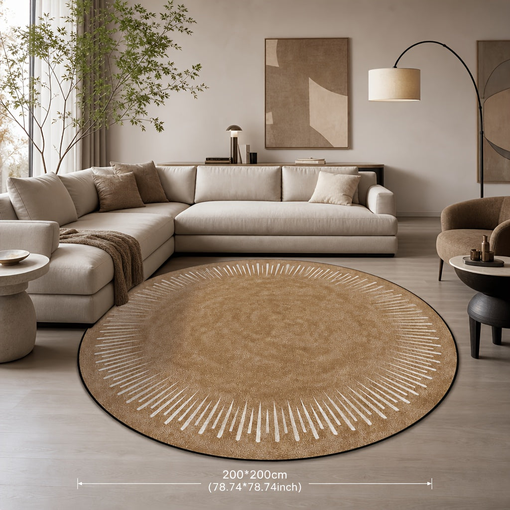 Tapis rond camel moucheté à couronne de rayons crème mate