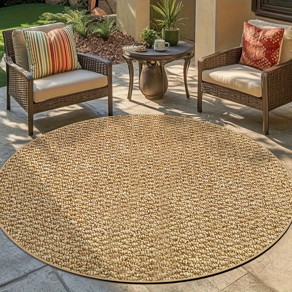 Tapis rond camel à texture bouclée pour terrasse et salon