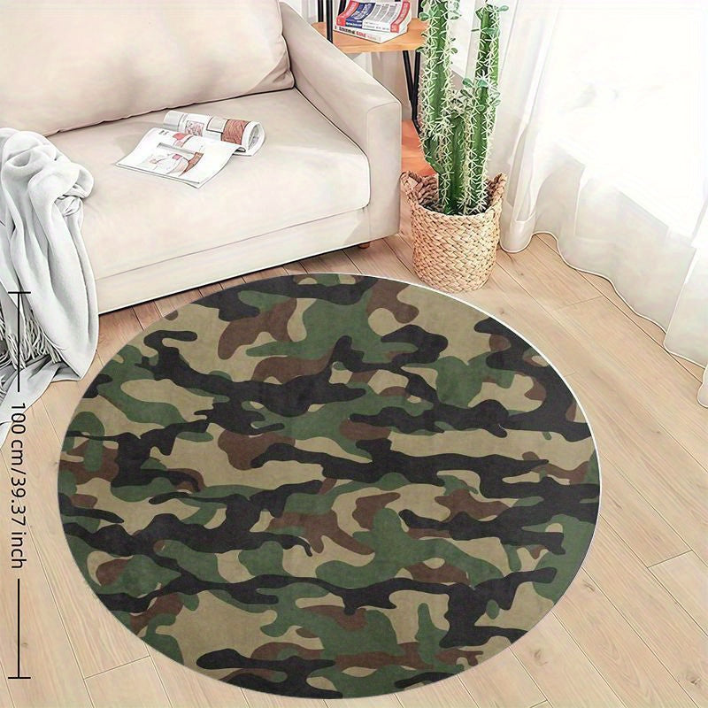 Tapis rond camouflage vert armée, envers à pois, Ø 120 cm