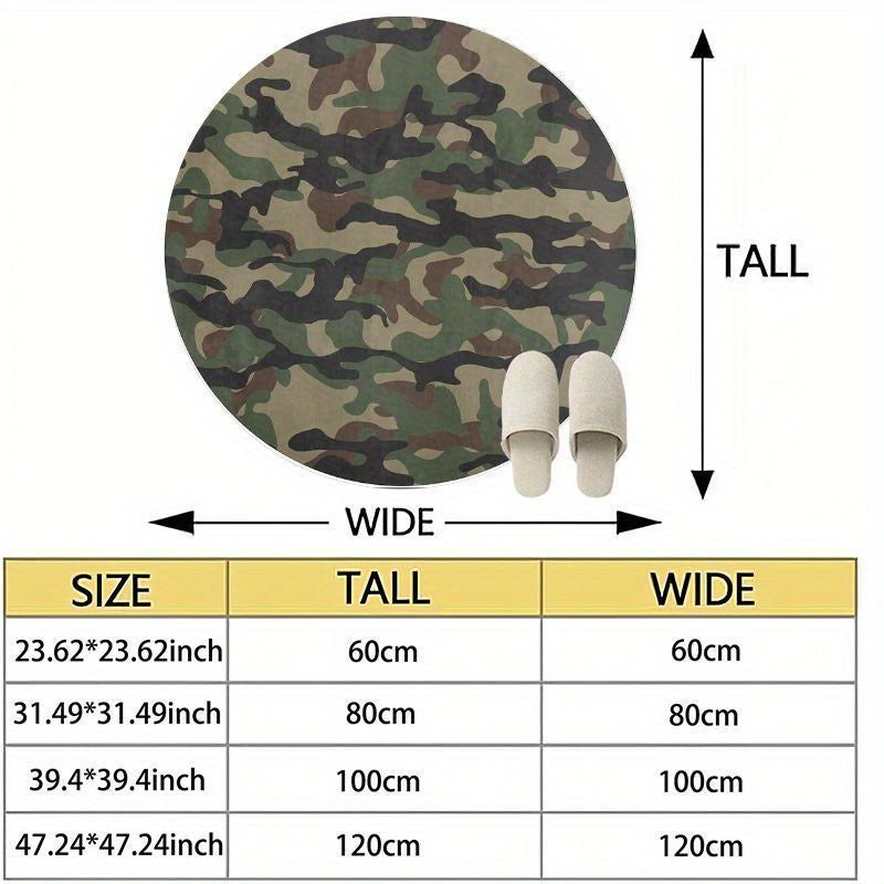 Tapis rond camouflage vert armée, envers à pois, Ø 120 cm