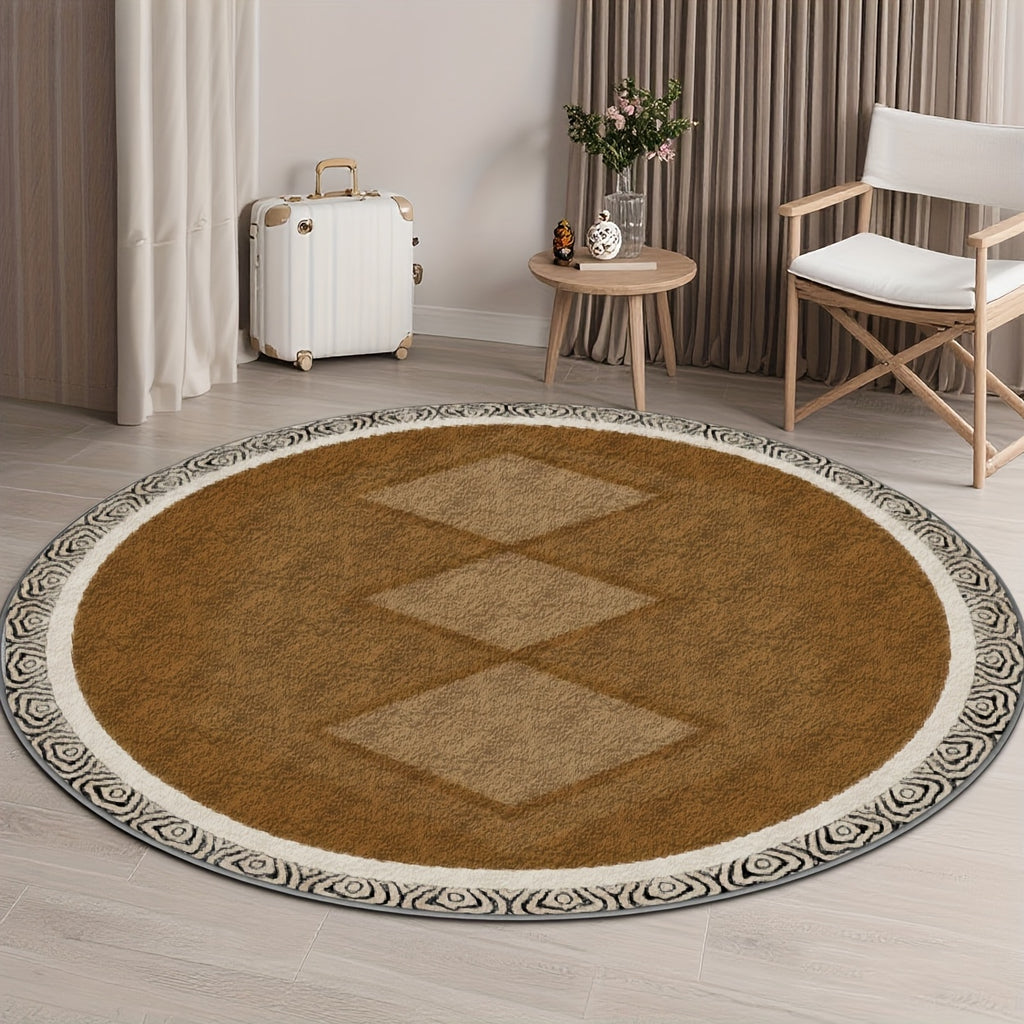 Tapis rond caramel à bordure ivoire ouvragée, 4 diamètres