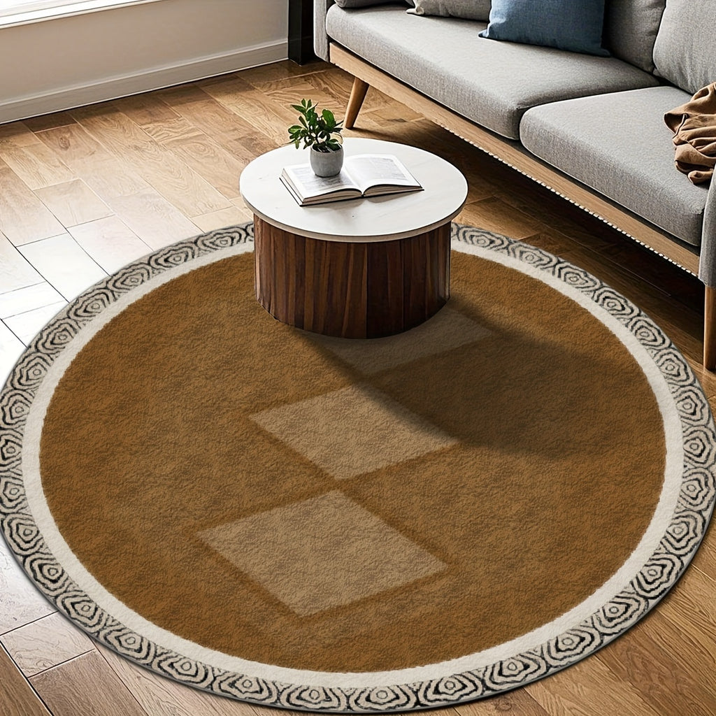 Tapis rond caramel à bordure ivoire ouvragée, 4 diamètres