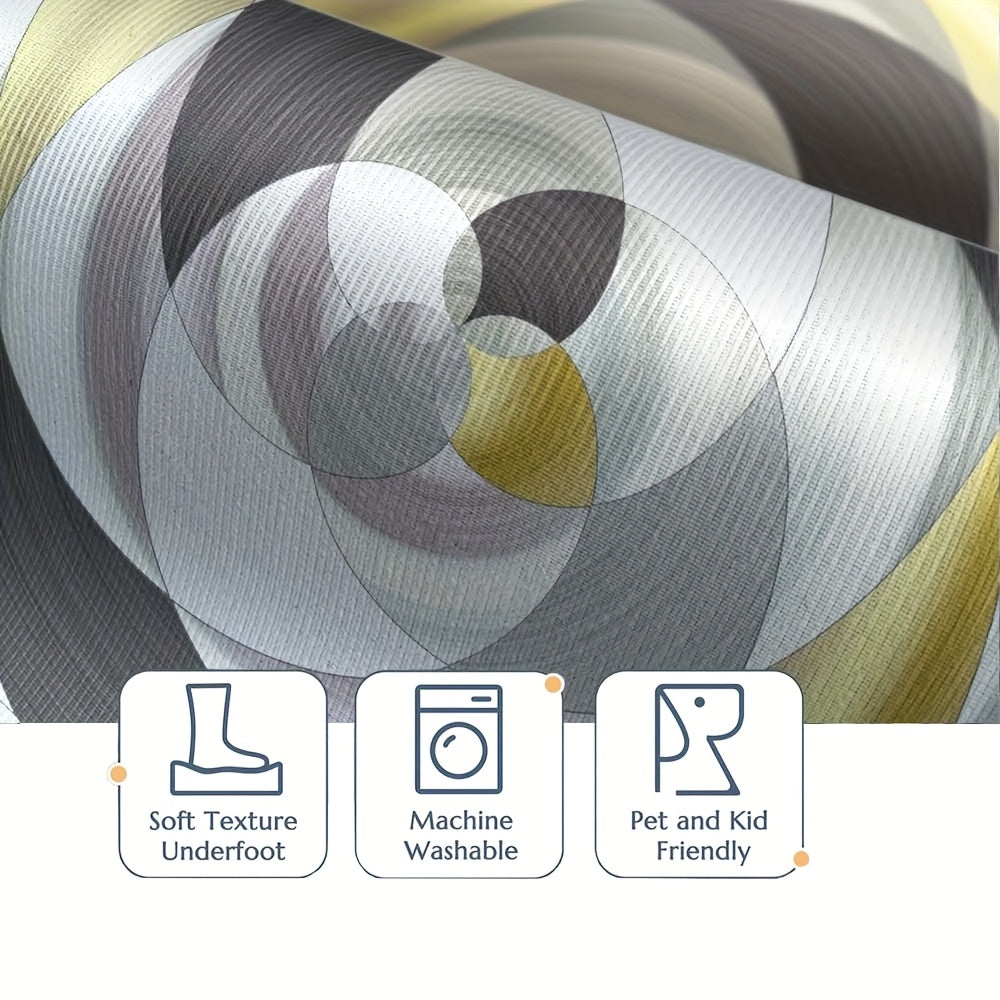 Tapis rond cercles concentriques gris, crème et moutarde