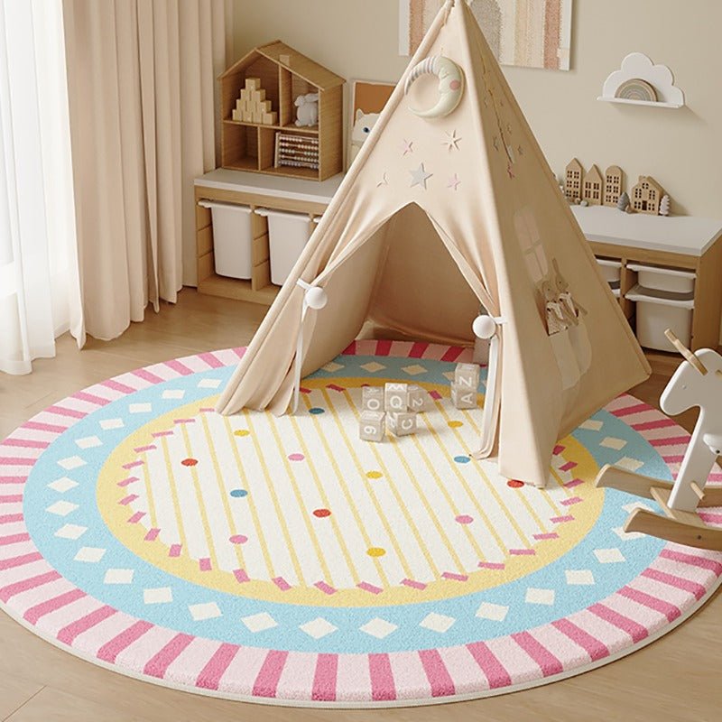 Tapis rond à cercles pastel rose et bleu, Ø 80 à 120 cm