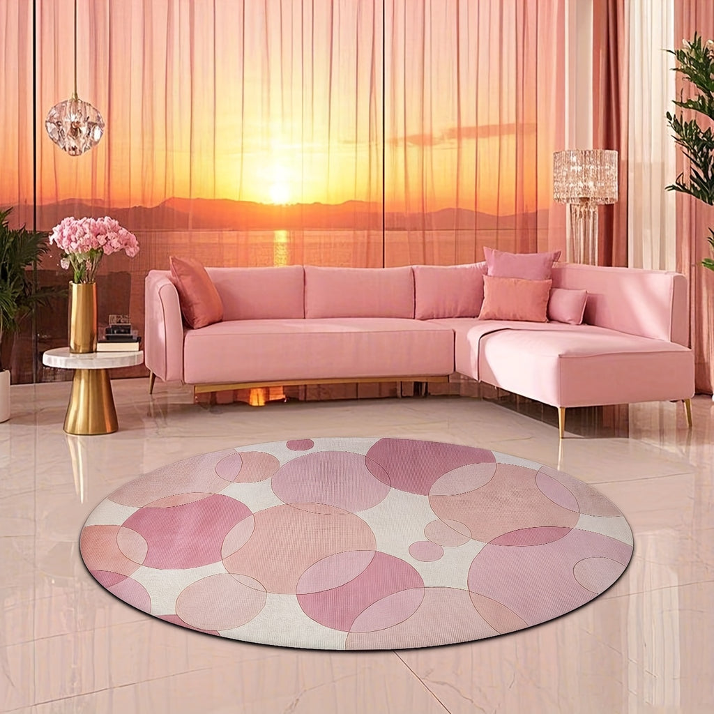 Tapis rond à disques roses superposés sur ivoire, Ø 100 et 160