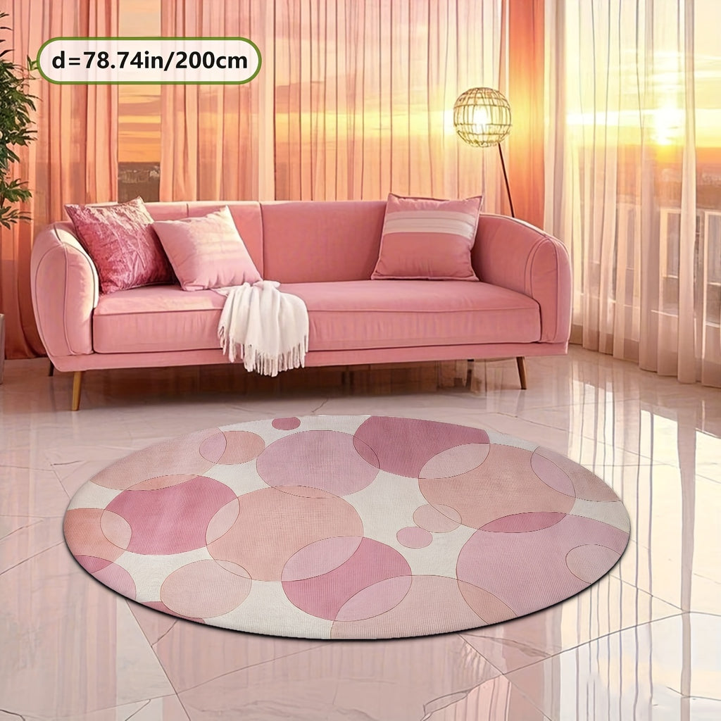 Tapis rond à disques roses superposés sur ivoire, Ø 100 et 160