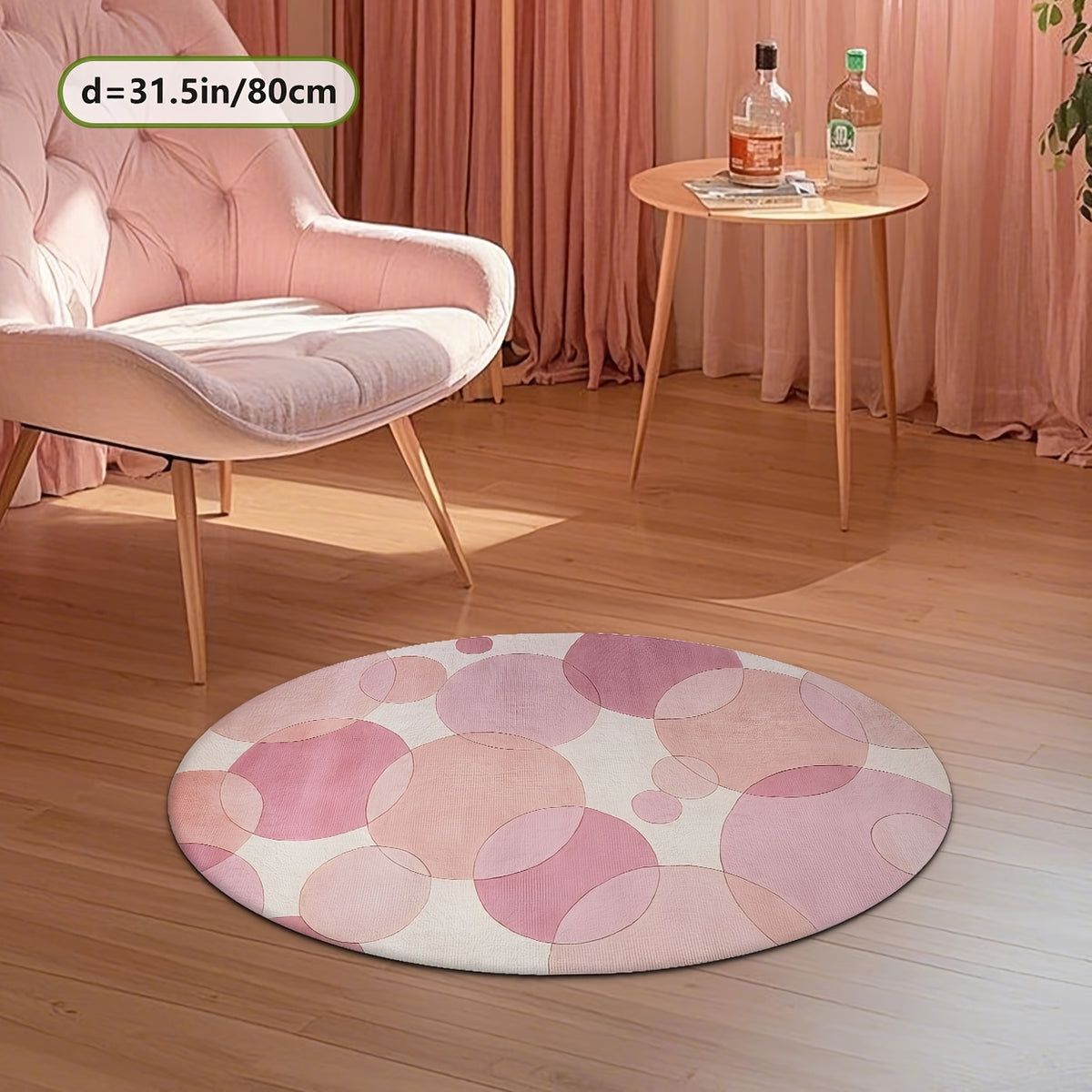 Tapis rond à disques roses superposés sur ivoire, Ø 100 et 160