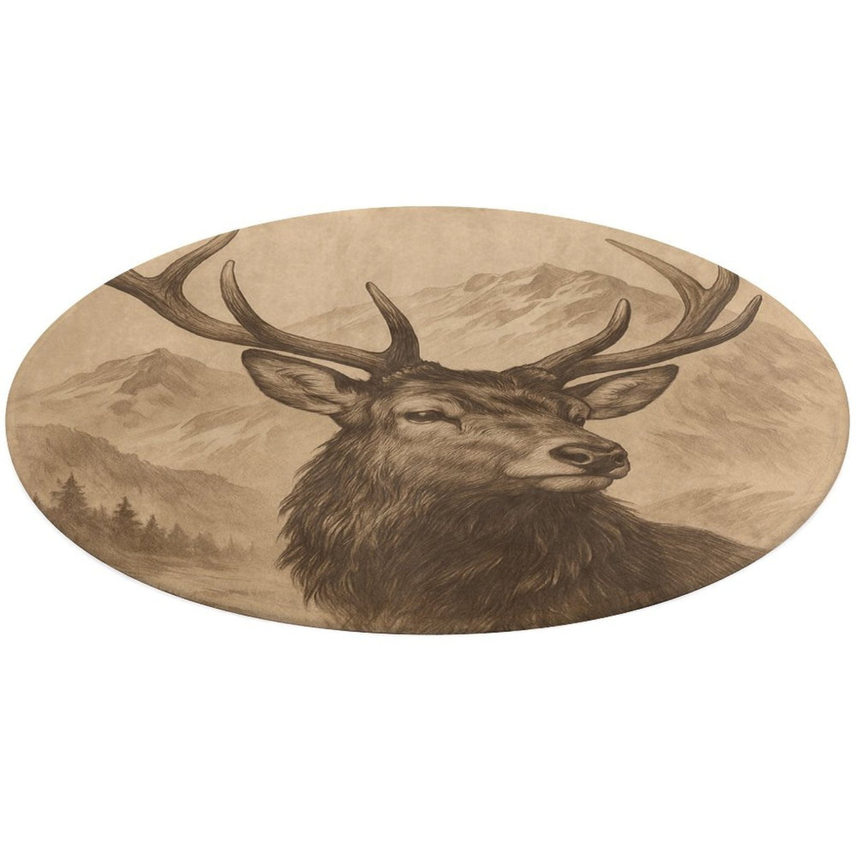 Tapis rond cerf gravé beige et brun, sept diamètres au choix