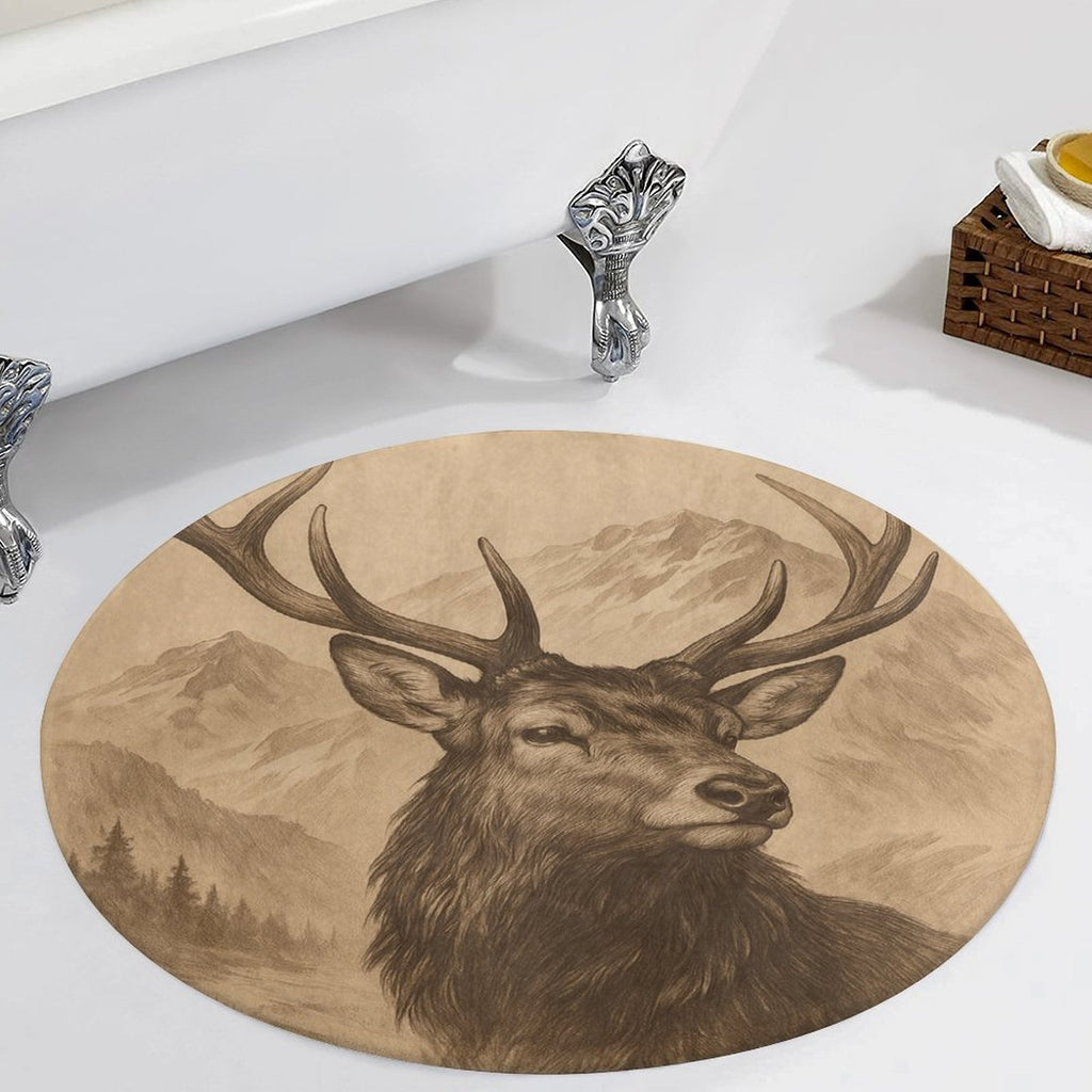 Tapis rond cerf gravé beige et brun, sept diamètres au choix