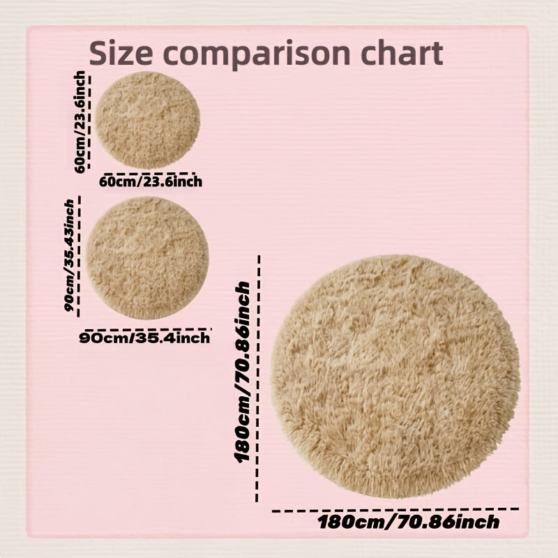 Tapis rond couleur chameau à poil long, trois formats ronds