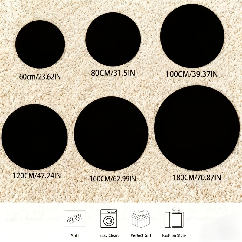 Tapis rond beige à motif chat noir, velours bouclé dense