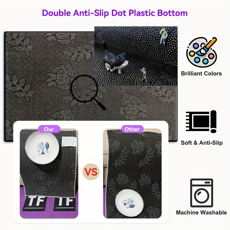 Tapis rond beige à motif chat noir, velours bouclé dense
