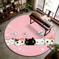 Tapis rond chats et pattes roses, imprimé 2D, jusqu'à Ø 200 cm