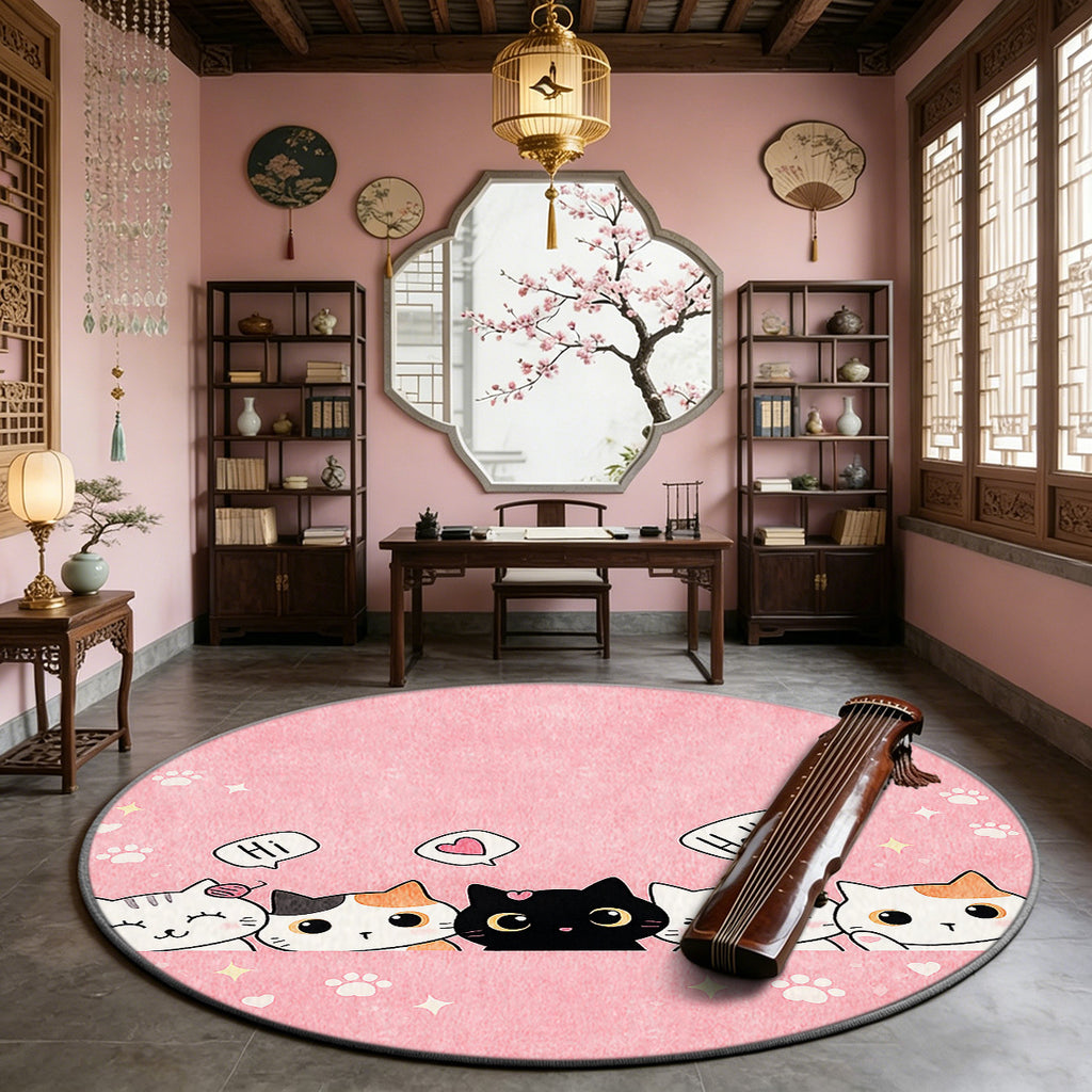 Tapis rond chats et pattes roses, imprimé 2D, jusqu'à Ø 200 cm