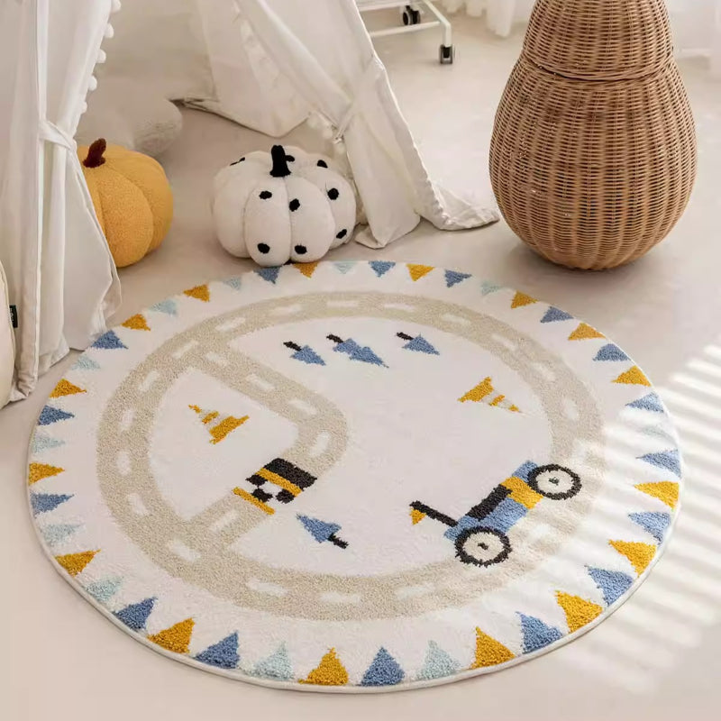 Tapis rond enfant motif circuit ou ville, sept diamètres