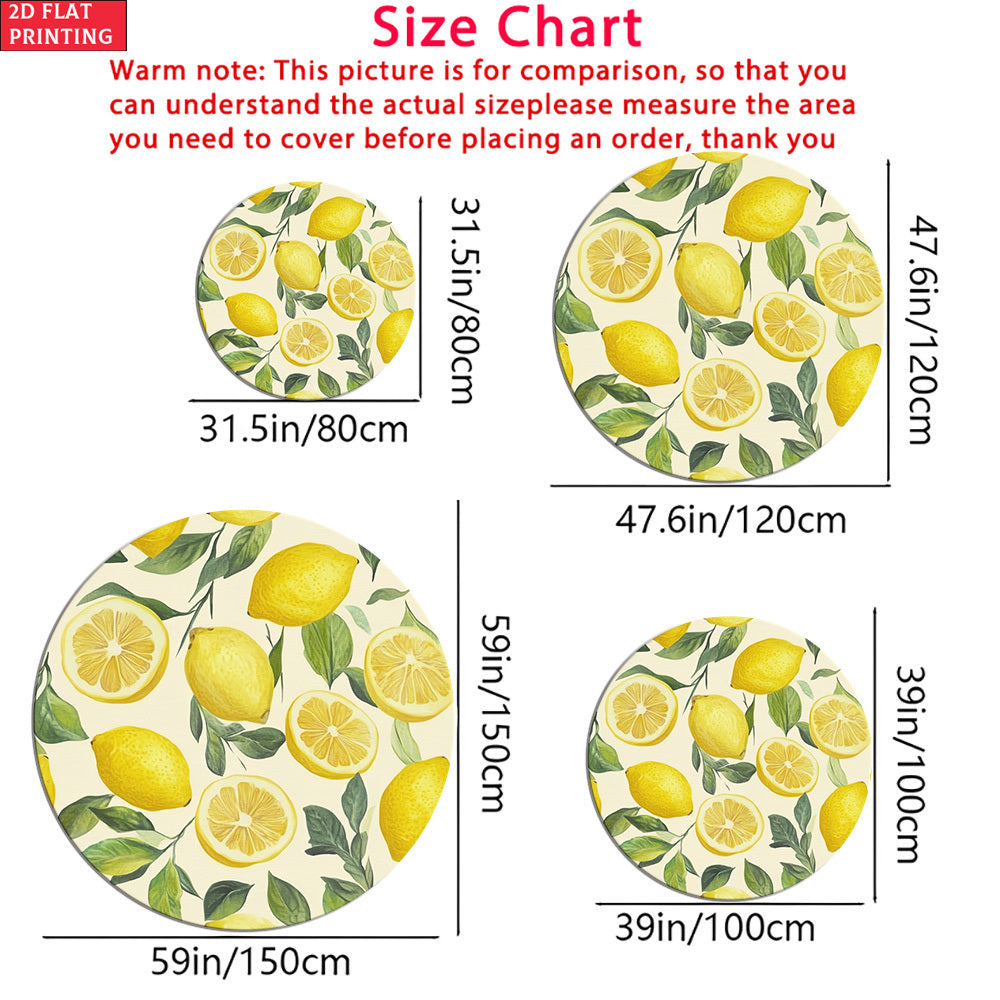 Tapis rond aux citrons jaunes et au feuillage vert tendre