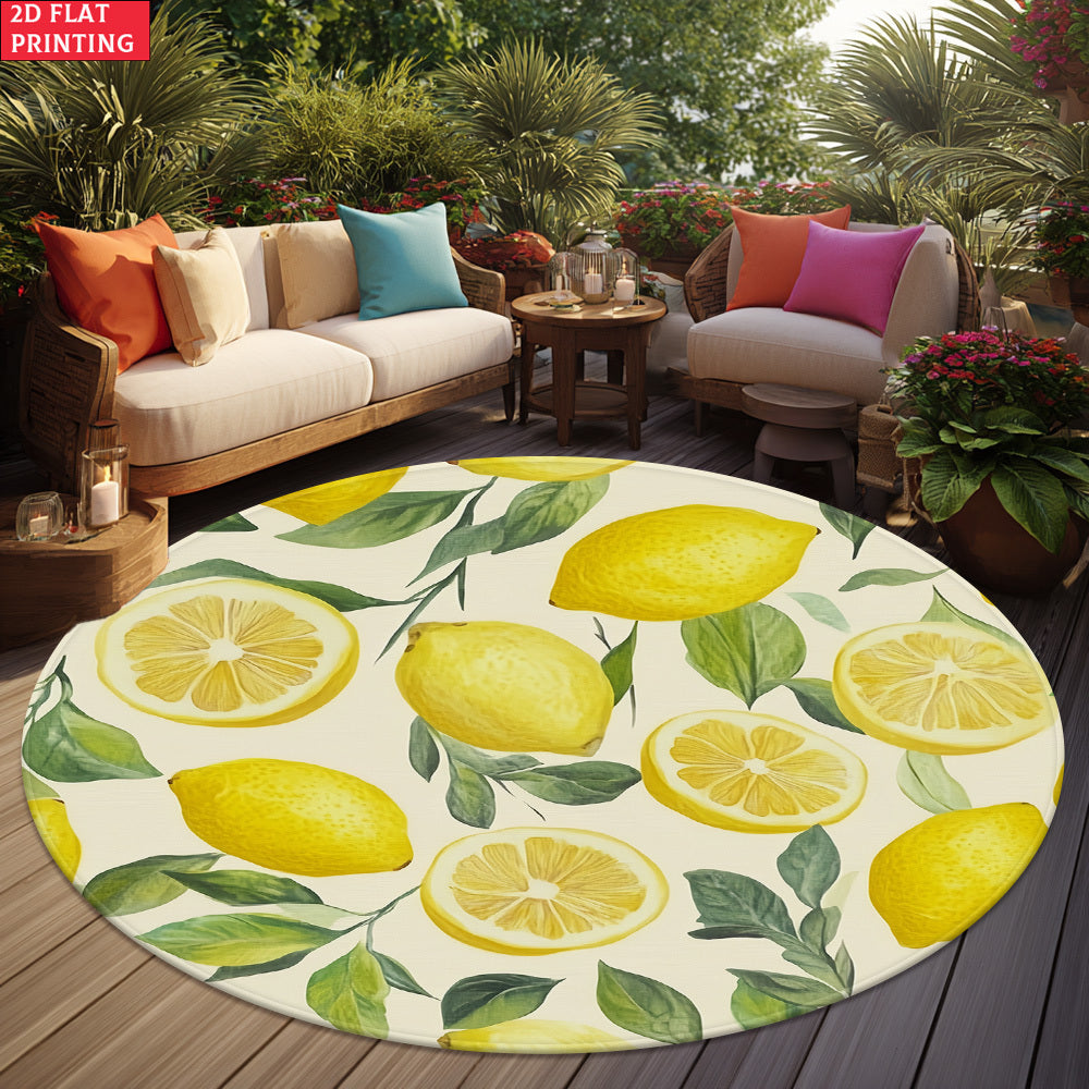 Tapis rond aux citrons jaunes et au feuillage vert tendre