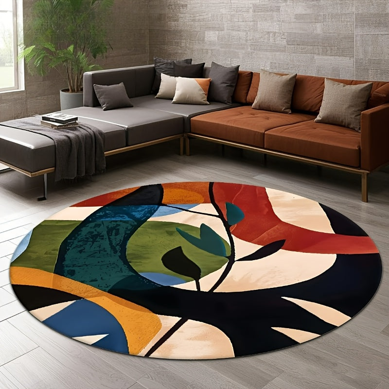 Tapis rond coloré à composition abstraite peinte, Ø 160-180