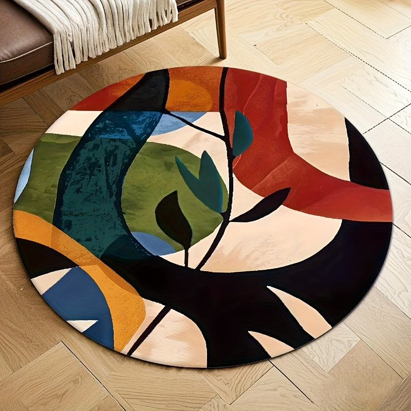 Tapis rond coloré à composition abstraite peinte, Ø 160-180