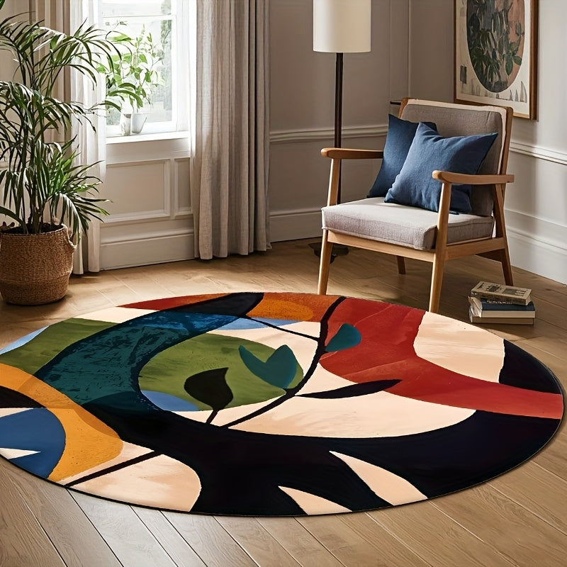 Tapis rond coloré à composition abstraite peinte, Ø 160-180