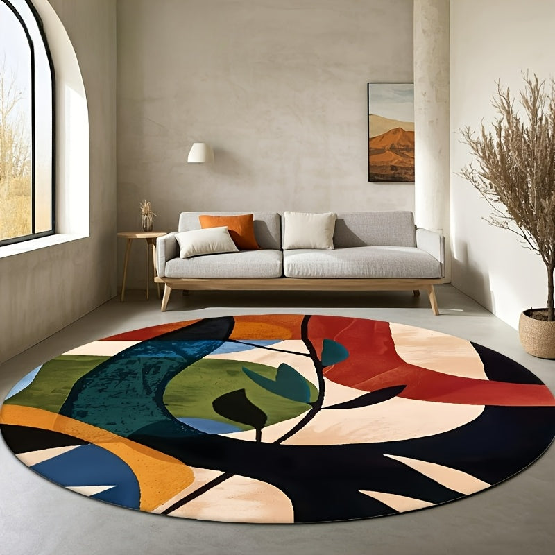 Tapis rond coloré à composition abstraite peinte, Ø 160-180